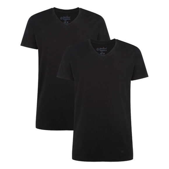 Bamboo basics Camiseta VELO, paquete de 2 - Camiseta interior, cuello en V, camiseta simple Negro M (Medium)
