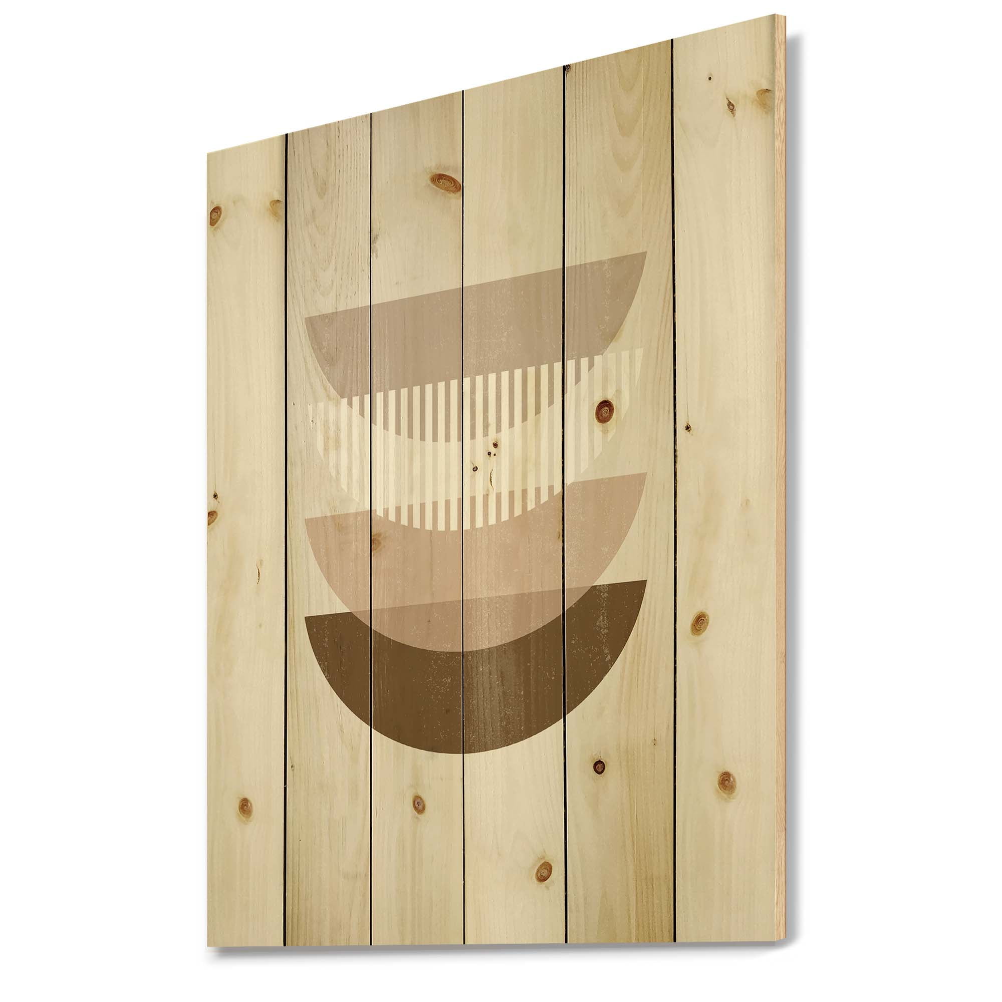 Designart 'Abstract Moon and Sun Geometric Print III' Modern Print on Natural Pine Wood