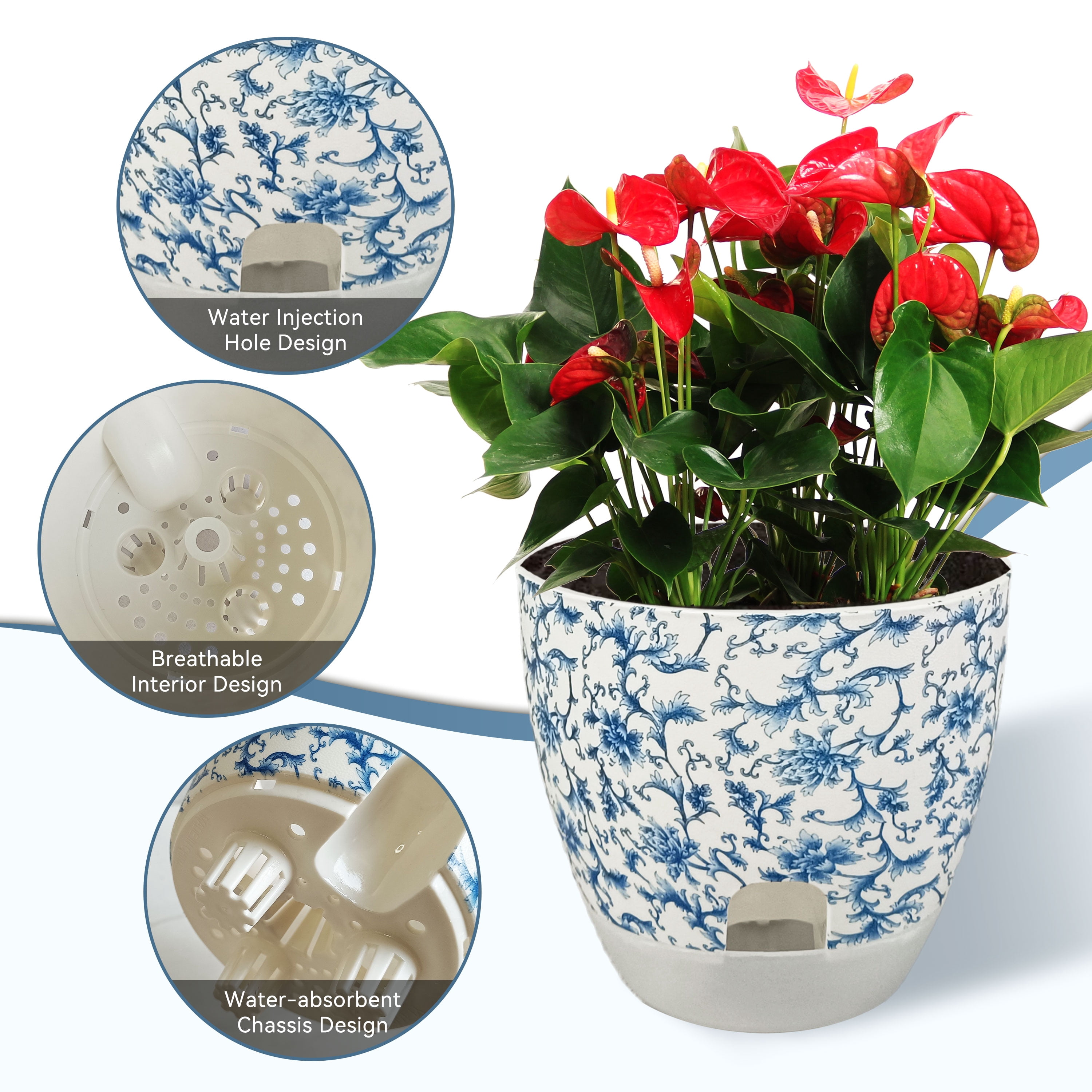 Self Watering Flower Pots Set, 2Pack 6 Inch Self Watering Pots for Indoor Outdoor Plants, Plastic Planter with Drainage Holes and Deep Reservoir for African Violet, Spider, Orchid