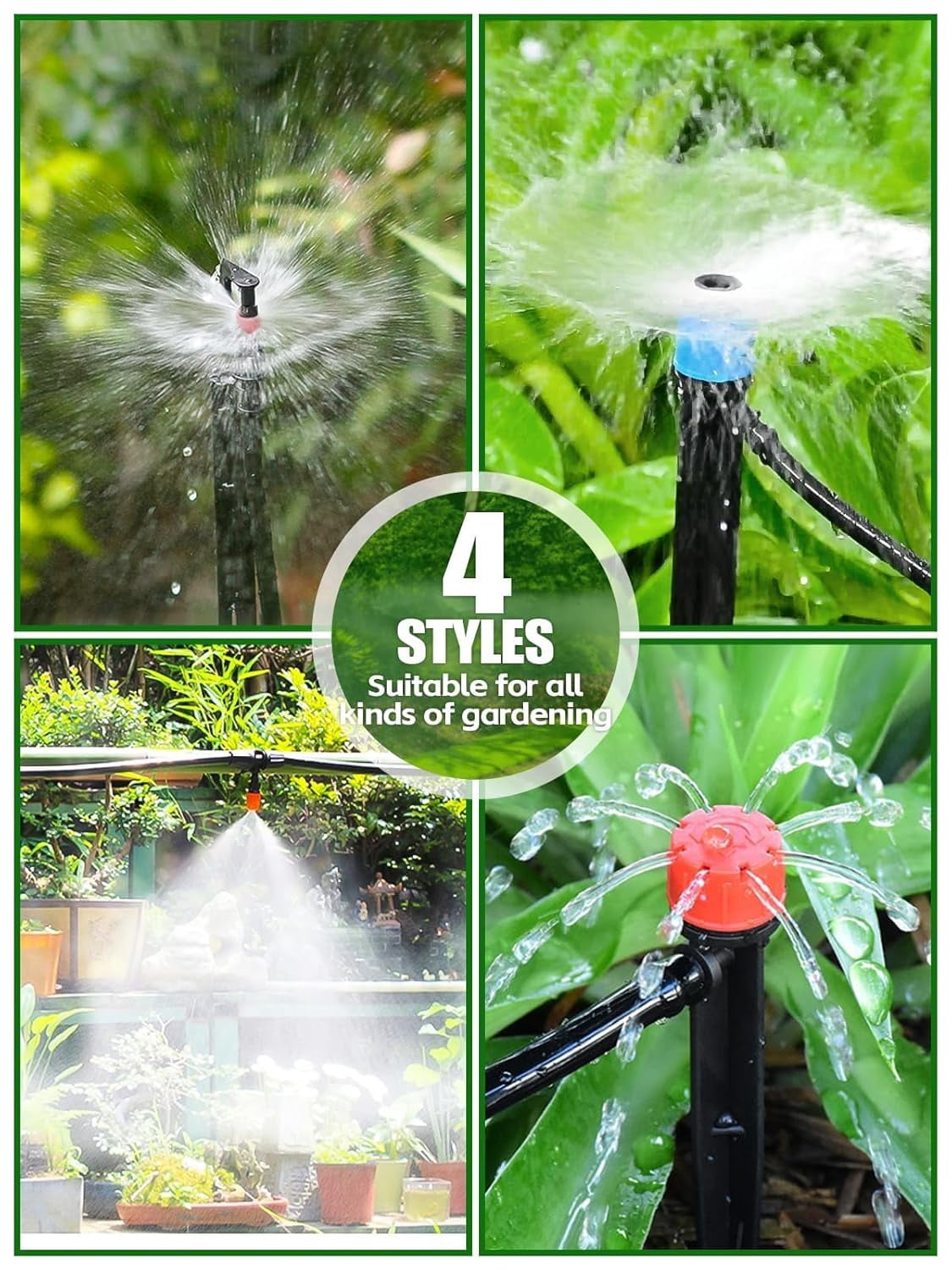 Kalolary 250FT Drip Irrigation Kit with Rotating Nozzles, 1/4" & 1/2" Automatic Garden Watering System, 4/7 16PE Distribution Tube, Adjustable Micro Sprinklers for Patio, Lawn, and Flower Beds