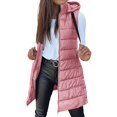 thumbnail image 6 of Women's 2025 Solid Color Hooded Puffer Vest, Mid-Length Quilted Sleeveless Jacket with Zip Front, Plus Size Warm Winter Outerwear, Long Cotton Vest for Women with Attached Hood Pink L, 6 of 8