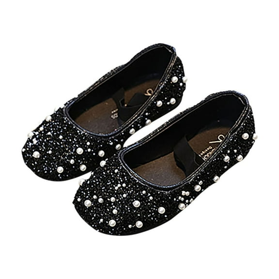 ZACPNCV Girls Flats Sparkle Princess Dress Shoes Bow Wedding Party Flower Bridesmaids Mary Jane Ballet Flats for Kids Black 2-3 Years