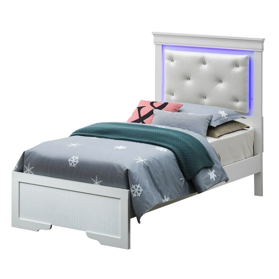 Passion Furniture Lorana Silver Champagne Twin Panel Beds, PF-G6590C-TB3