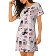 thumbnail image 2 of Honeii Cat Print Women's Loose Short Sleeve Nightgown, Soft Cotton Sleepwear, Comfy Loose Fit Pajama Dress for Sleep and Lounge, 2 of 6