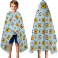 thumbnail image 3 of Sunflower and Daisy Blue Pattern Hooded Bath Towel Wrap for Teens Ages 3 To 12, Soft Lightweight Quick Dry Microfiber Bath Beach Pool, 60"x35", 3 of 6