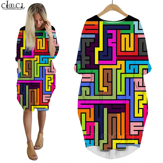 CLOOCL Women Summer Dresses Hip-hop Abstract Labyrinth 3D Printed ...