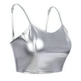 thumbnail image 3 of FYMNSI Women's Sexy Shiny Metallic Spaghetti Strap Crop Tube Top Holographic Tops Clubwear XXL s-Sliver, 3 of 5