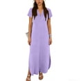 thumbnail image 3 of TaTaai Women's Casual Solid Color V-Neck Short Sleeve Maxi Dress with Button Detail and Side Pockets Fashion Simple Style Soft Comfortable Stretchy Dress for Spring Summer Gift, 3 of 6