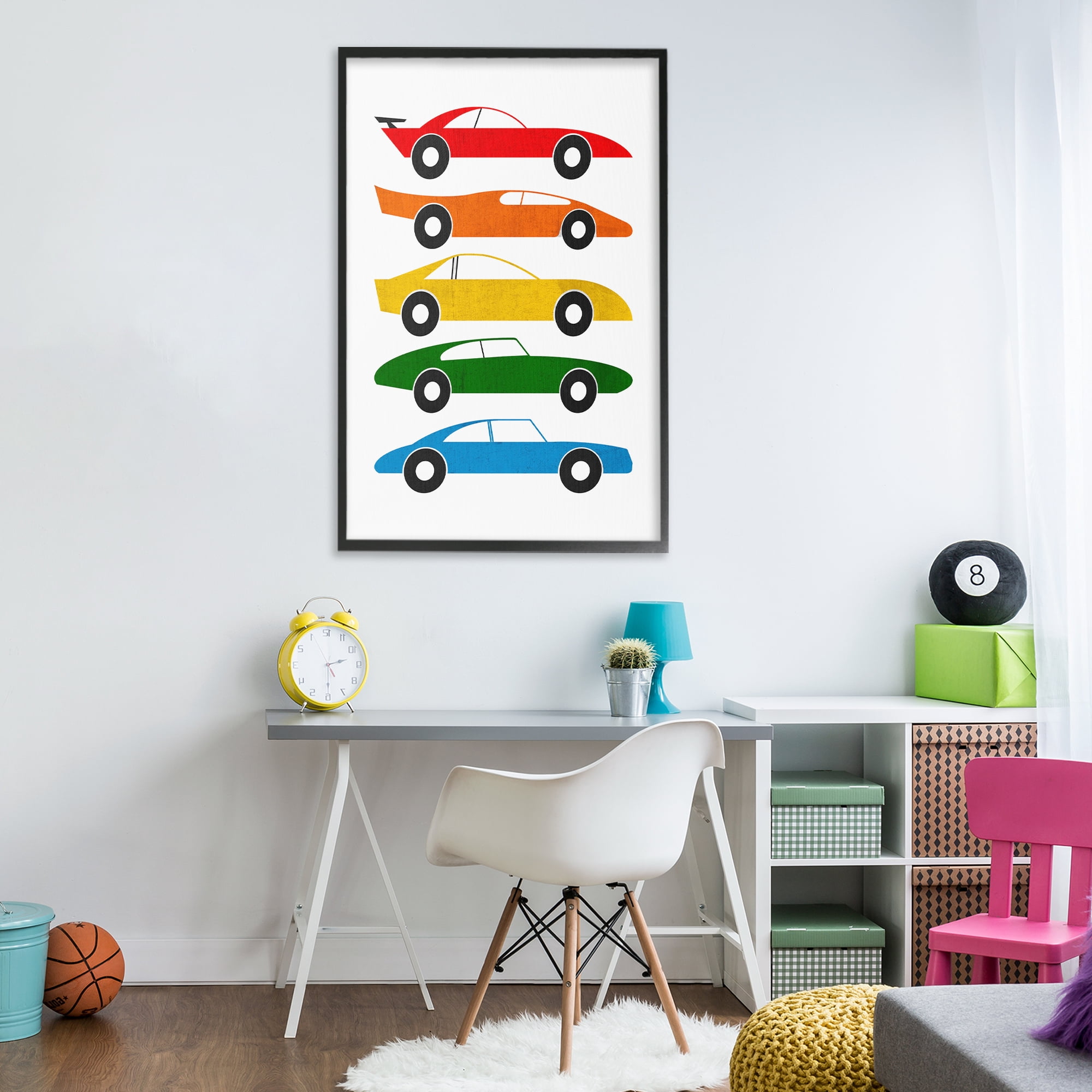 Stupell Industries Colorful Midcentury Cars Black Framed Giclee Art, design by Tom Quartermaine