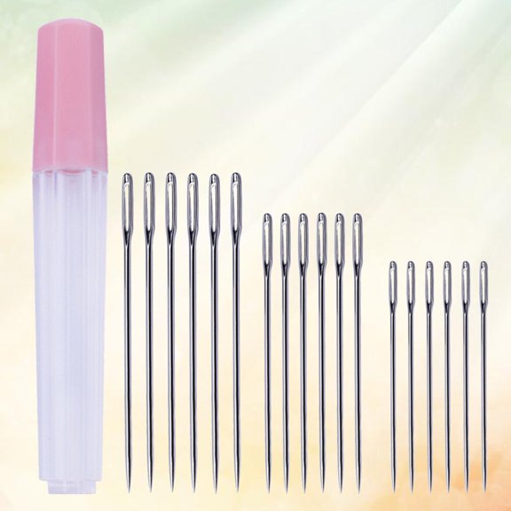 Stainless Steel Large Eye Sewing Needles for Stitching Use Silver Three Sizes with Storage