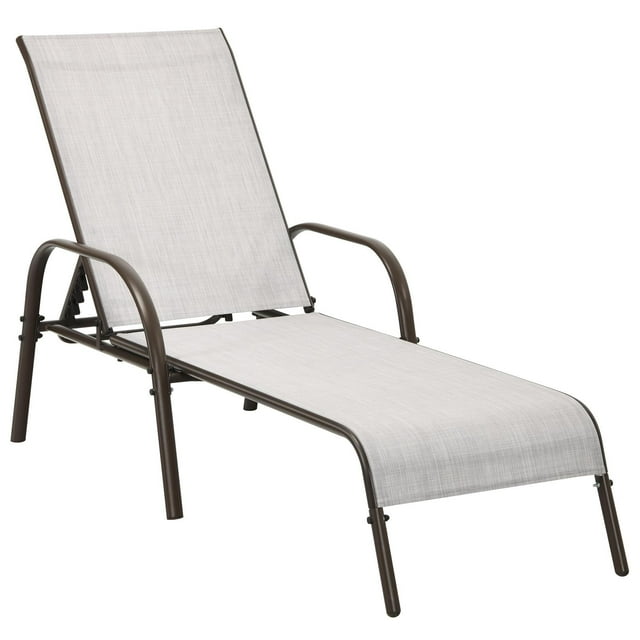 Giantex Chaise Longue, Chaises Longues Inclinables Réglables, Fauteuils Inclinables Pliants Mobilier de Patio pour Cour Arrière Pelouse, Gris