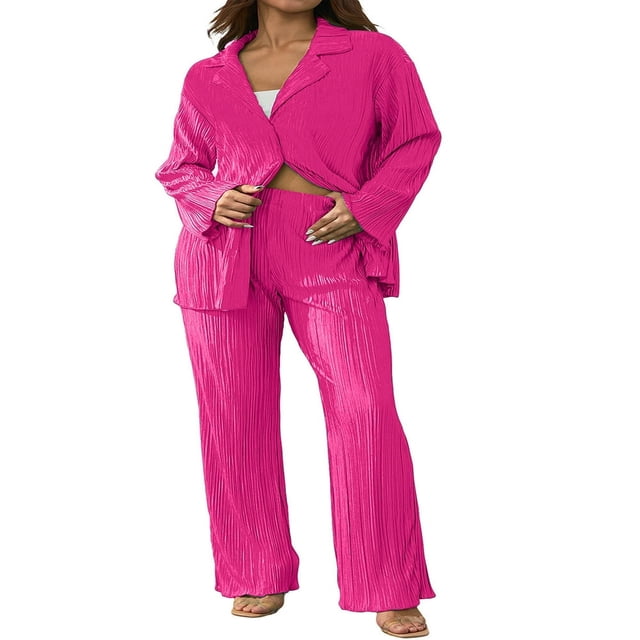 Women‘s Lounge Set Textured Solid Color Long Sleeve Shirts Tops and Pants