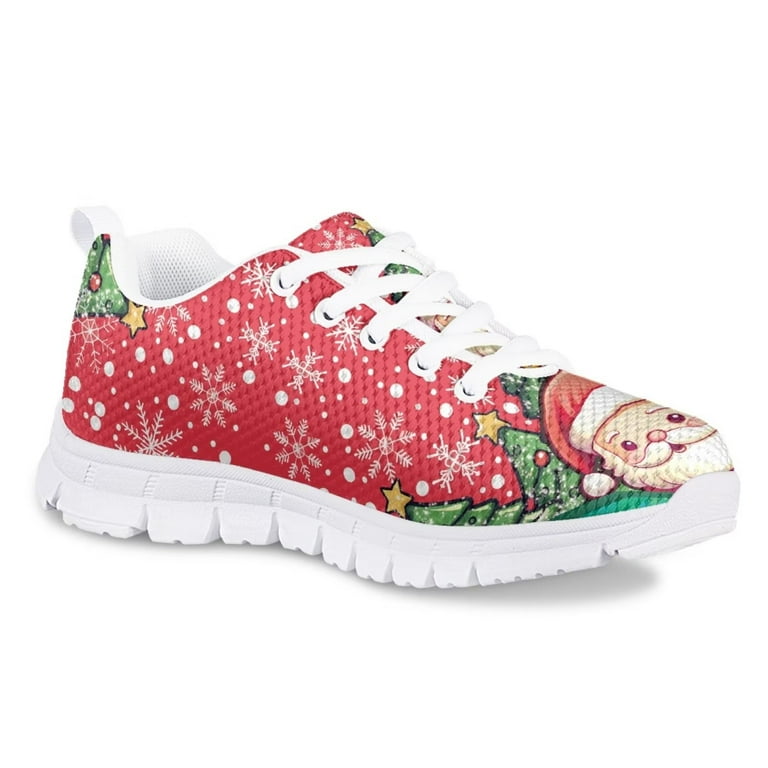 Pzuqiu Cute Santa Claus Kids Tennis Shoes Xmas Christmas