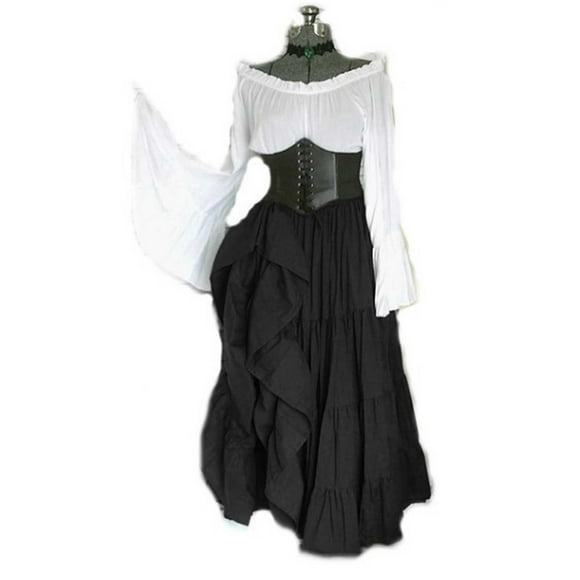 Black Friday TIMIFIS Gothic Clothes For Women Long Sleeve Round Neck Belt Irregular Dress Court Vintage Ladies Dress Halloween Costumes For Women