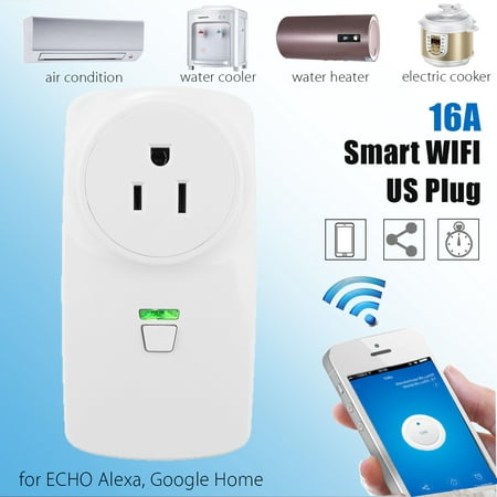 16A Wifi Smart Remote Controls US Plug Socket Switch Outlet Timer APP For Echo Alexa For Google (Best Price For Alexa Echo)