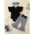 thumbnail image 2 of Wassery Newborn Baby Girls Jumpsuits Set Ribbed Ruffle Short Sleeve  Crew Neck Romper Floral Print Flare Pants with Headband 3Pcs Summer Set 0-18M, 2 of 9
