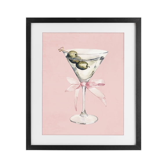 Stupell Industries Contemporary Martini with Pink Bow Black Framed Print Under Glass, 13 x 16, by Kim Allen