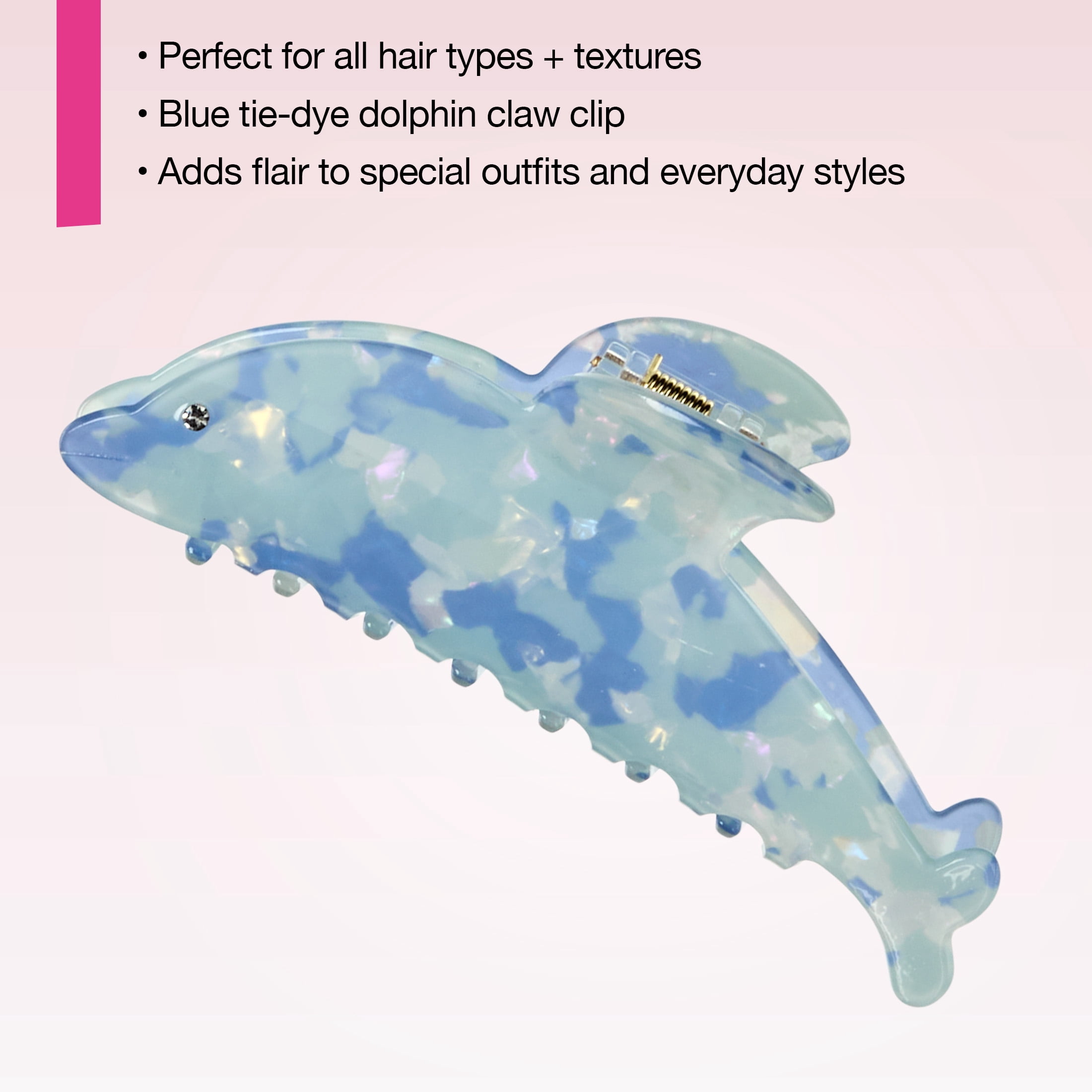 Scunci by Conair Dolphin Claw Clip, Tie-Dye Blue, All Hair Types, 1 Count