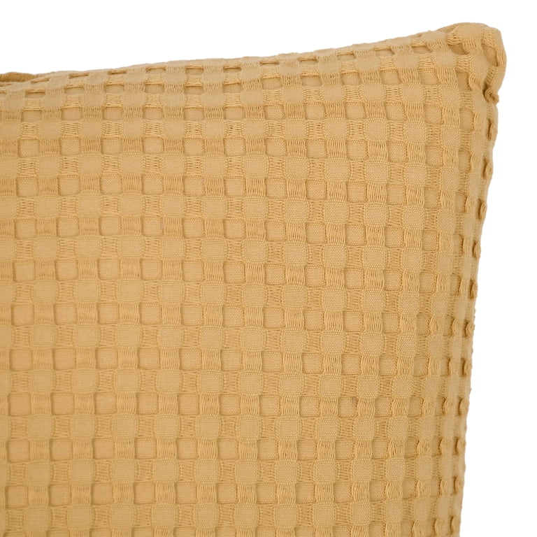 Waffle Knit Decorative Throw Pillow, 18 x 18 Inches, Yellow, 2-Pack photo 5