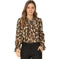 thumbnail image 1 of INSPIRE CHIC Blusa con cuello en V y lazo floral para mujer, camisa de manga larga con volantes y trompeta vintage, top ejercito verde L, 1 of 6