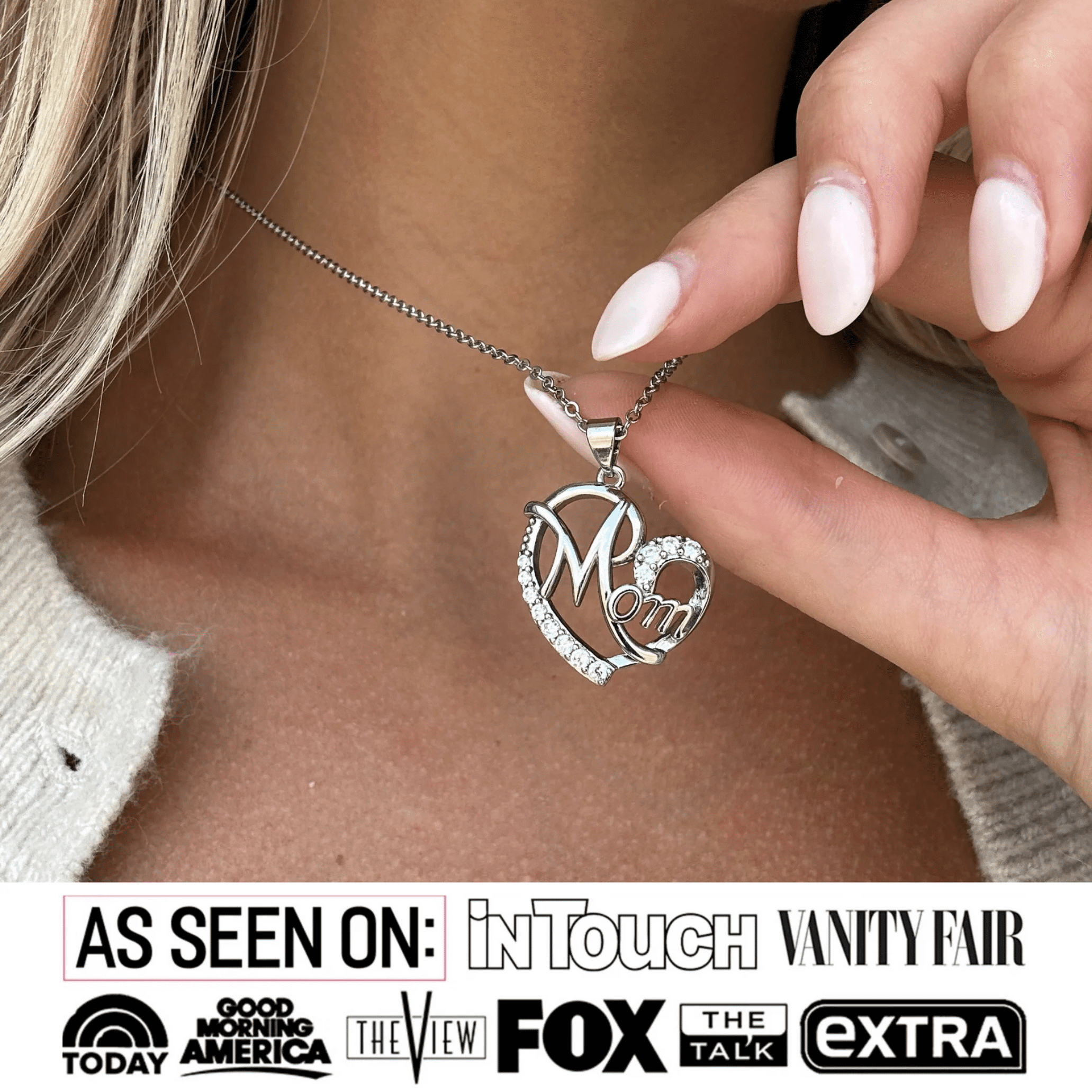 Cate & Chloe Persephone 18k White Gold Plated Mom Heart Necklace with Simulated Diamond for Women