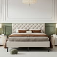 thumbnail image 2 of BTMWAY Queen Size Upholstered Platform Bed with Headboard and Wooden Slats, Bedroom Queen Bed Frame No Box Spring Needed, Beige, 2 of 8