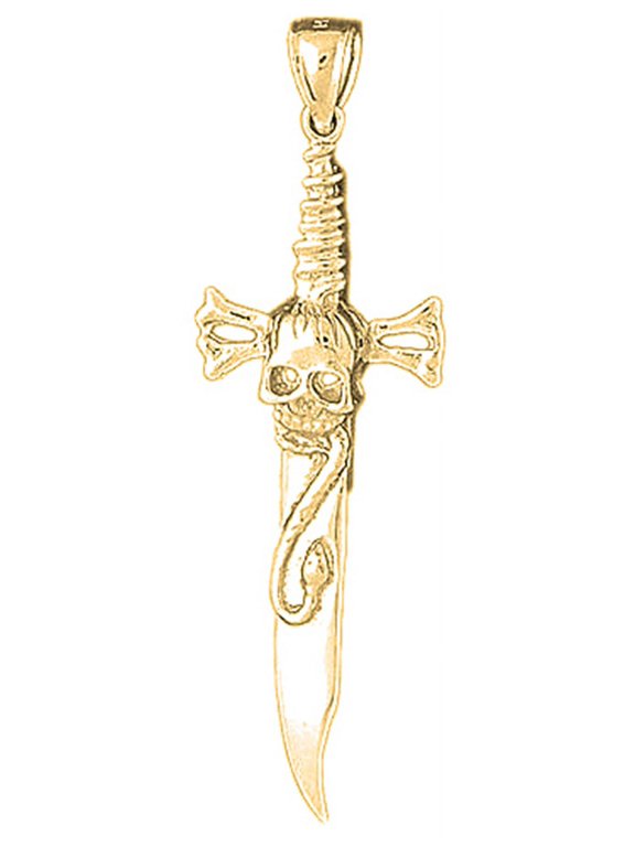 18K Yellow Gold Dagger With Skull Pendant - 57 mm