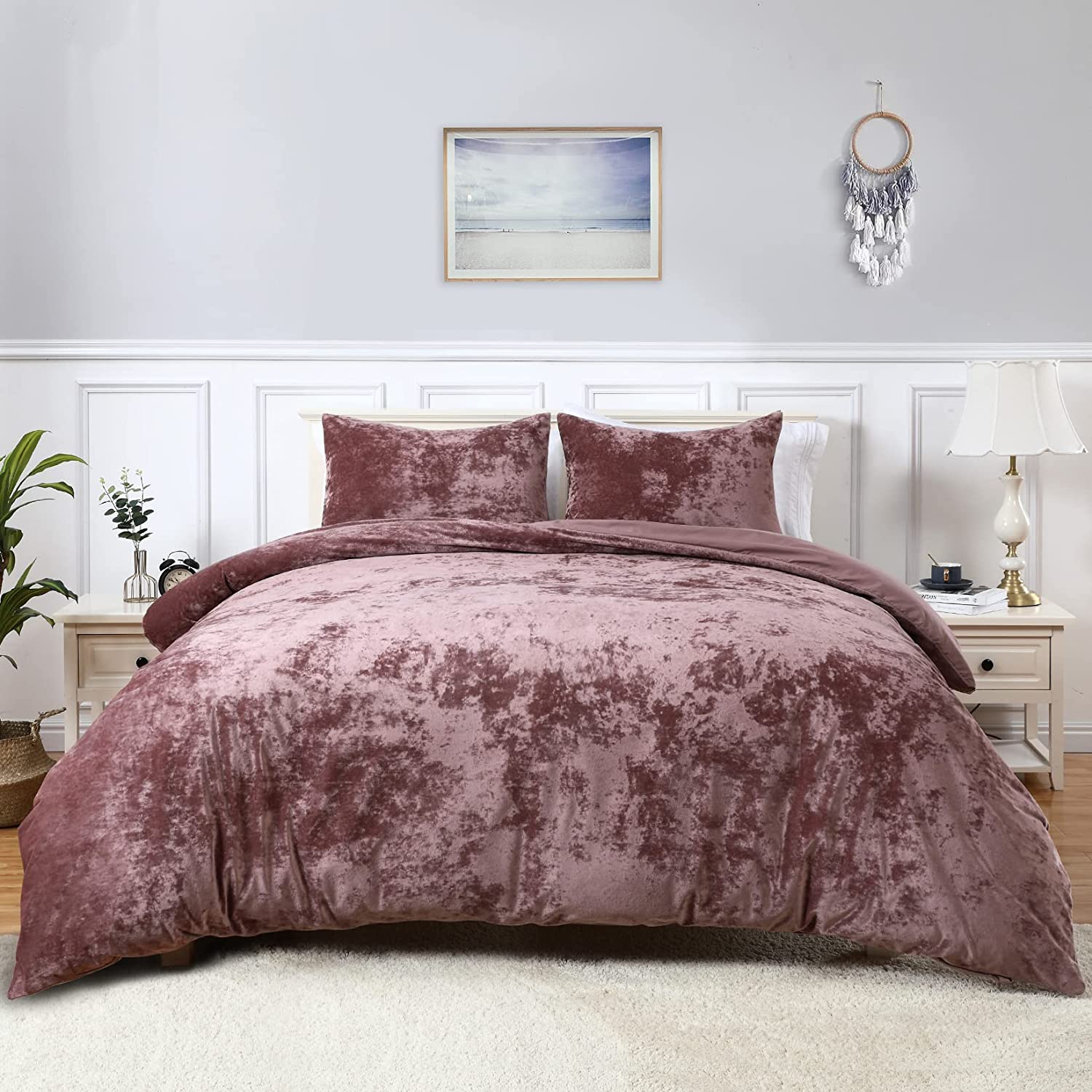Velvet Duvet Cover King, Soft Flannel Comforter Cover for All Season