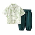 thumbnail image 3 of Boys Summer Outfits Boys Summer Button Cropped Pants and Short Sleeve Top Casual Set Boys' Clothing Sets Light Green 1-2 Years, 3 of 5