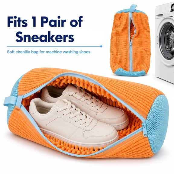 Shoe Washing Machine Bag 1 Count, Thickened Reusable Chenille Laundry Bag for Sneaker Cleaning, Mesh Washer Shoe Protector
