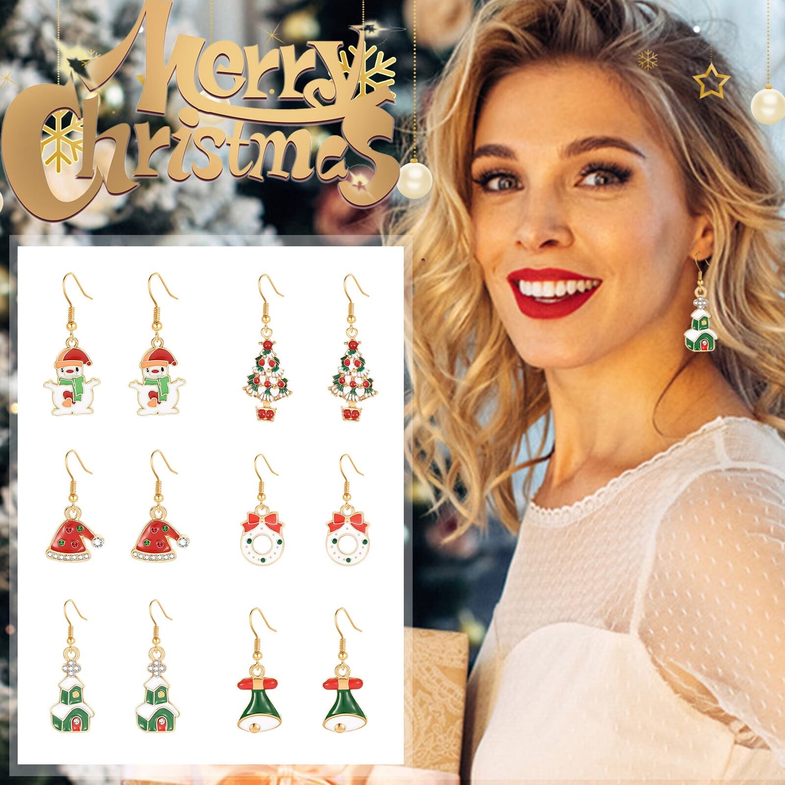 6 Pairs Christmas Earrings For Women Holiday Earrings For Girls