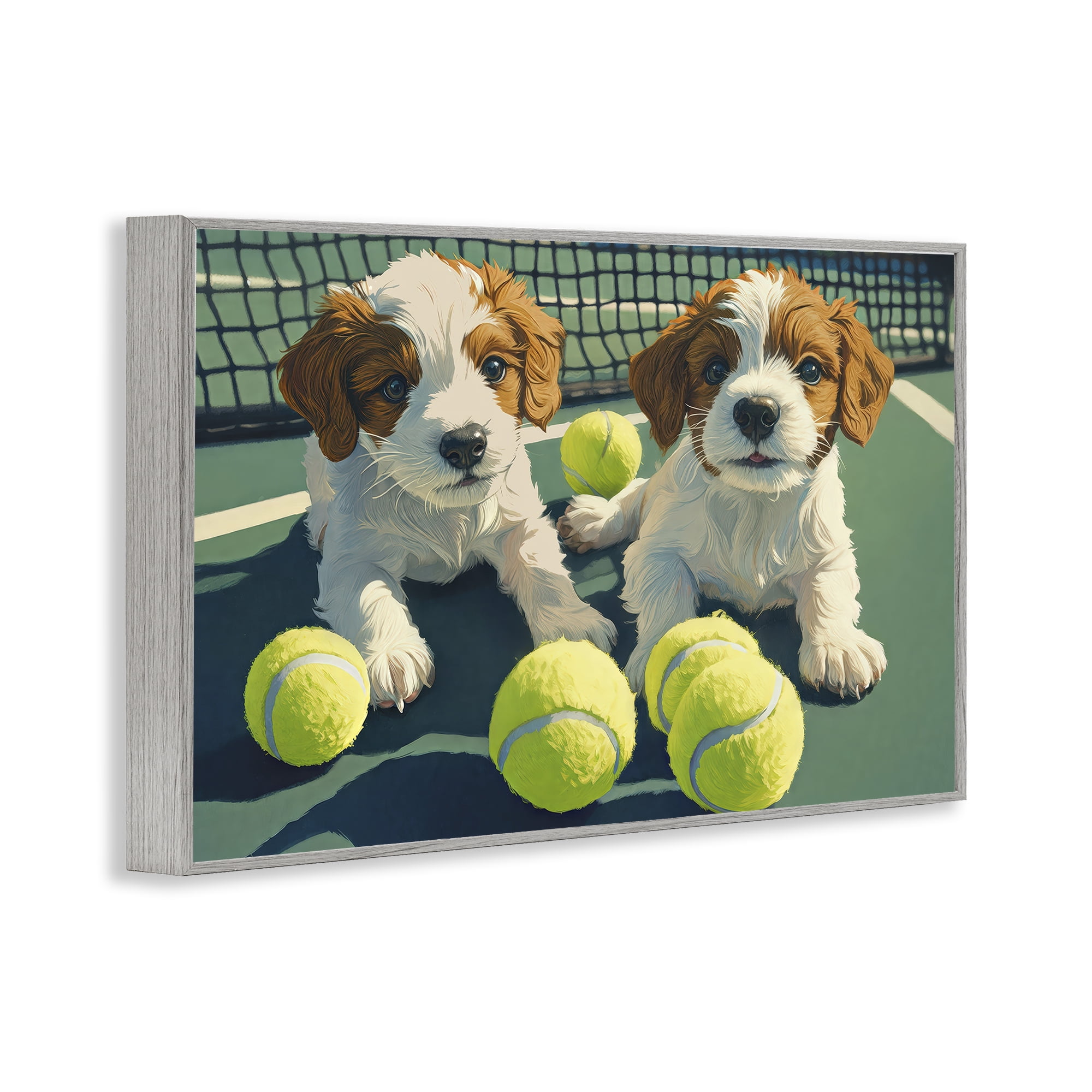 Stupell Industries Playful Puppies with Tennis Balls Gray Framed Giclee Art, design by Imagine It Images
