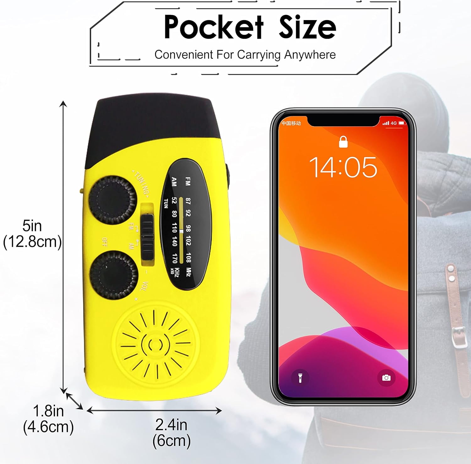 NOAA Emergency Hand Crank Radio - Solar/USB Powered with 2000mAh Power Bank & LED Flashlight, Portable Weather Radio for Camping & Disaster Preparedness