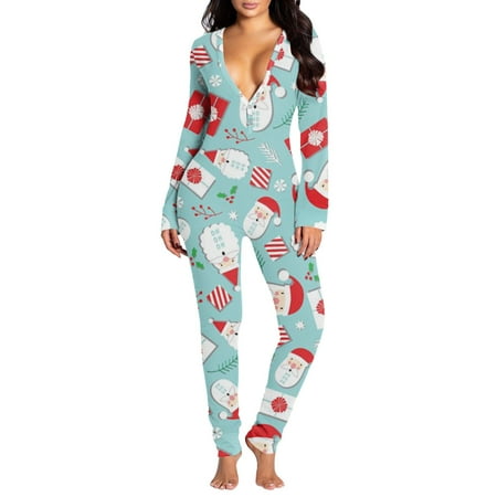 

Jumpsuits For Women Elegant Button Back Flap Jumpsuit V Neck Long Sleeve Romper Pajamas Christmas Women s Nightshirts