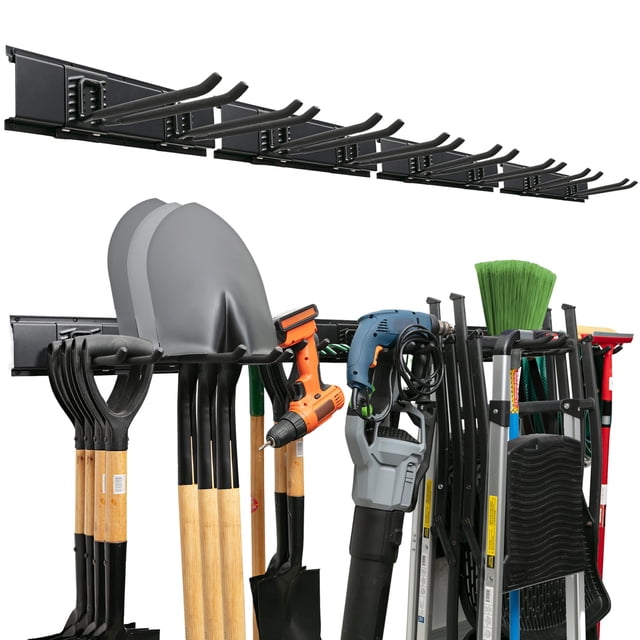 Organizador de herramientas de garaje, soporte de pared TIDYME, 64 cm, con 04 estantes y 08 ganchos
