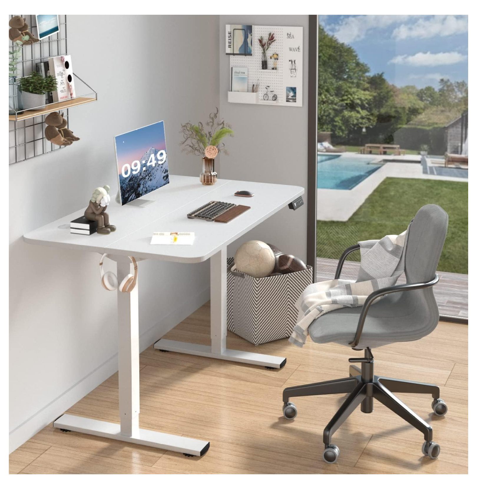 WDZS Electric Height Adjustable Standing Desk Large 40 x 24 Inches Sit Stand up Desk Home Office Computer Desk Memory Preset with T-Shaped Metal Bracket, White