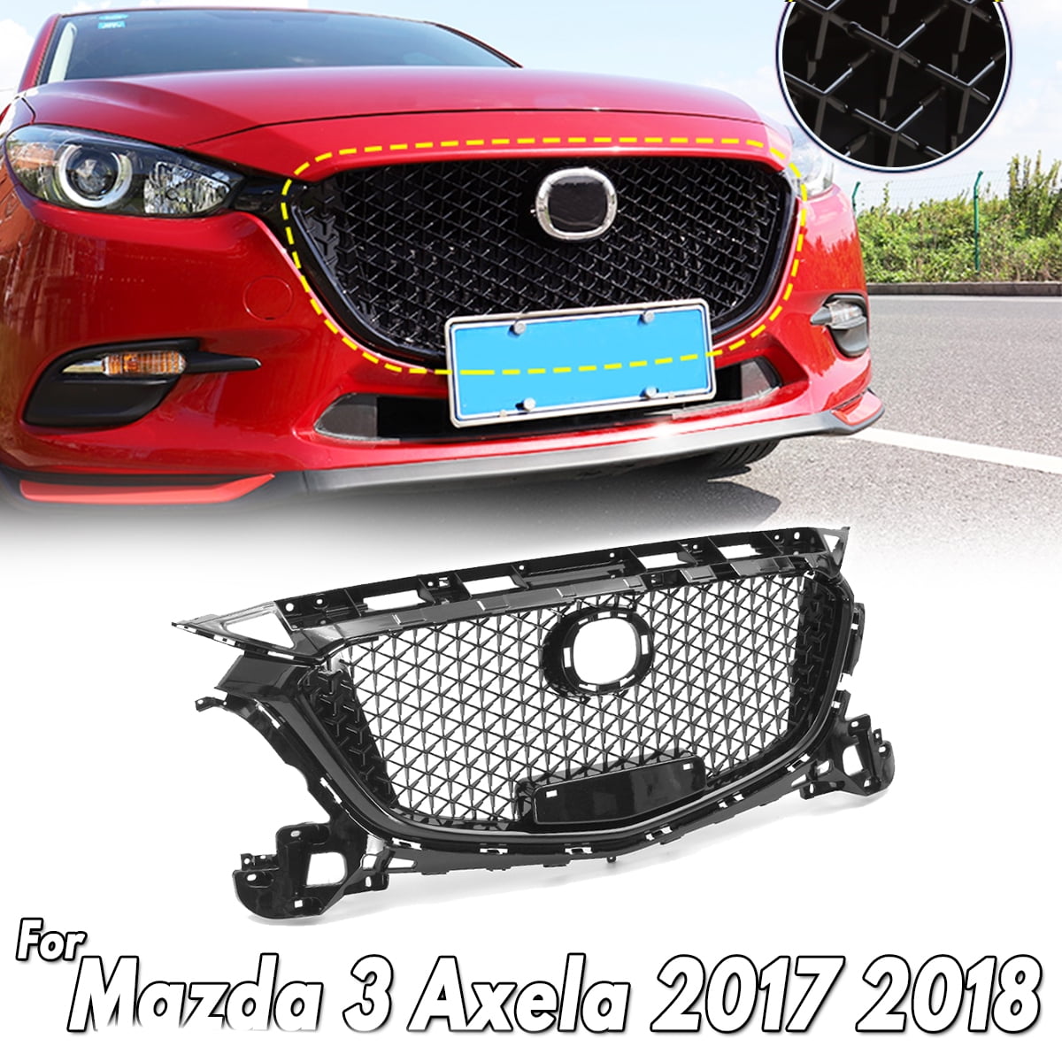 For Mazda 3 Axela 2014-2016 ABS Plastic Black Front Bumper Grill Upper Grille 