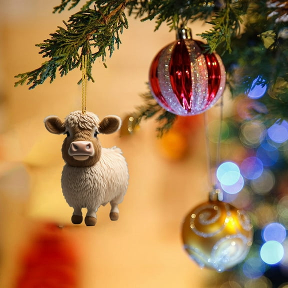 Dongrere Acrylic Christmas Ornaments Highland-cow Christmas Decor for Christmas Tree & Car Interior Decoration, Holiday Gift Idea