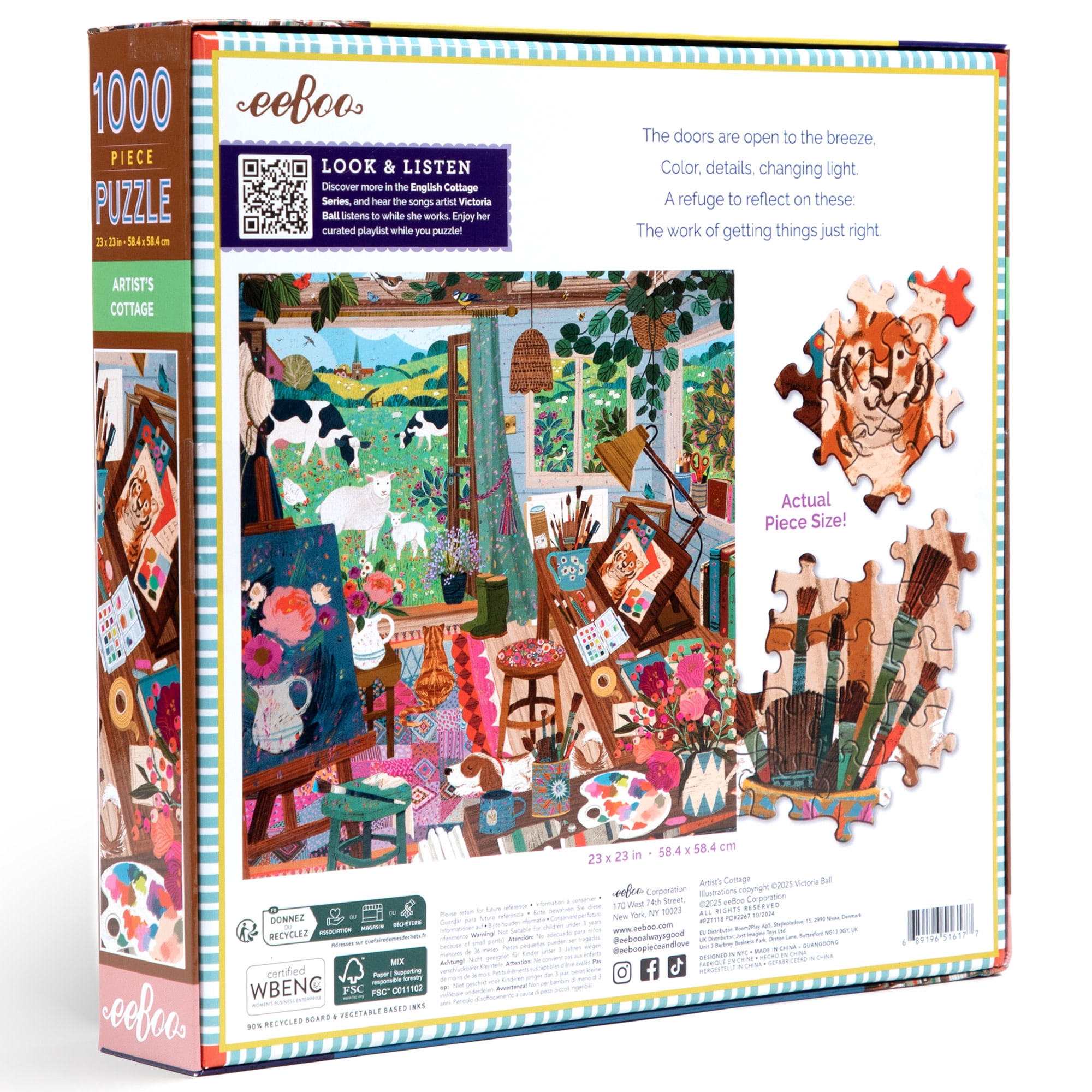 eeBoo Piece & Love: Artist's Cottage - 1000 Piece Puzzle - Adult Square Jigsaw, 23x23", Includes Image Reference Insert, Glossy High-Quality Pieces