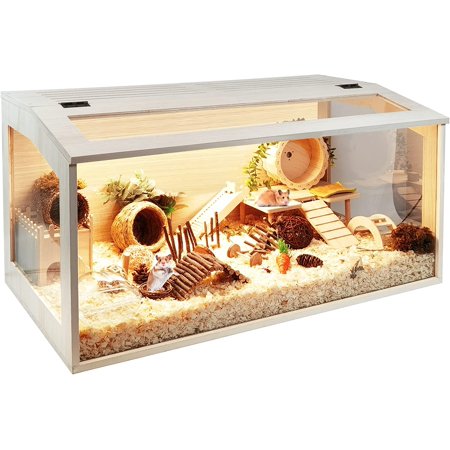Prolee Hamster Cage Wooden 32 Inch Mice and Rat Habitat Openable Top with Acrylic Sheets Solid Built