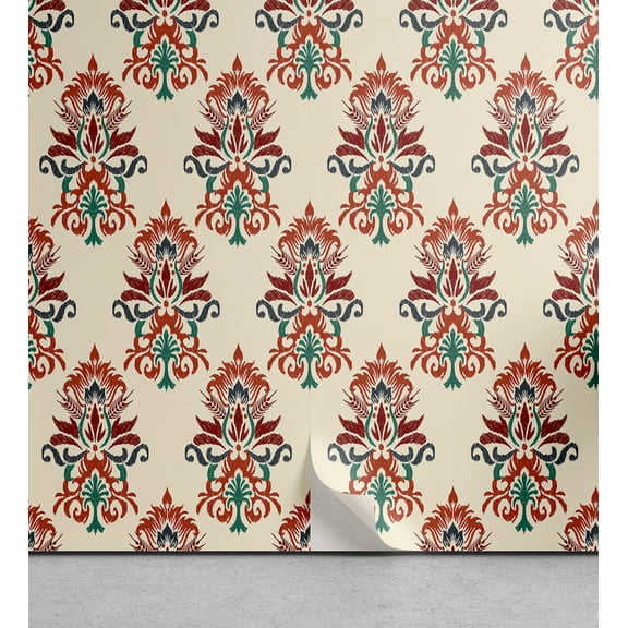 Ambesonne Ethnic Peel & Stick Wallpaper for Home, Classic Oriental Aztec Motif, 13"x36", Eggshell Teal Paprika