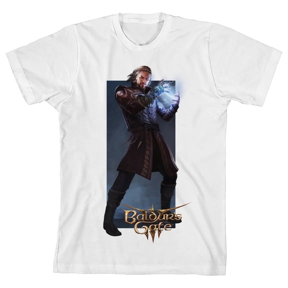 Dungeons & Dragons Gale and Baldur's Gate Logo Youth White Tee With Short Sleeves And Crew Neck-Medium