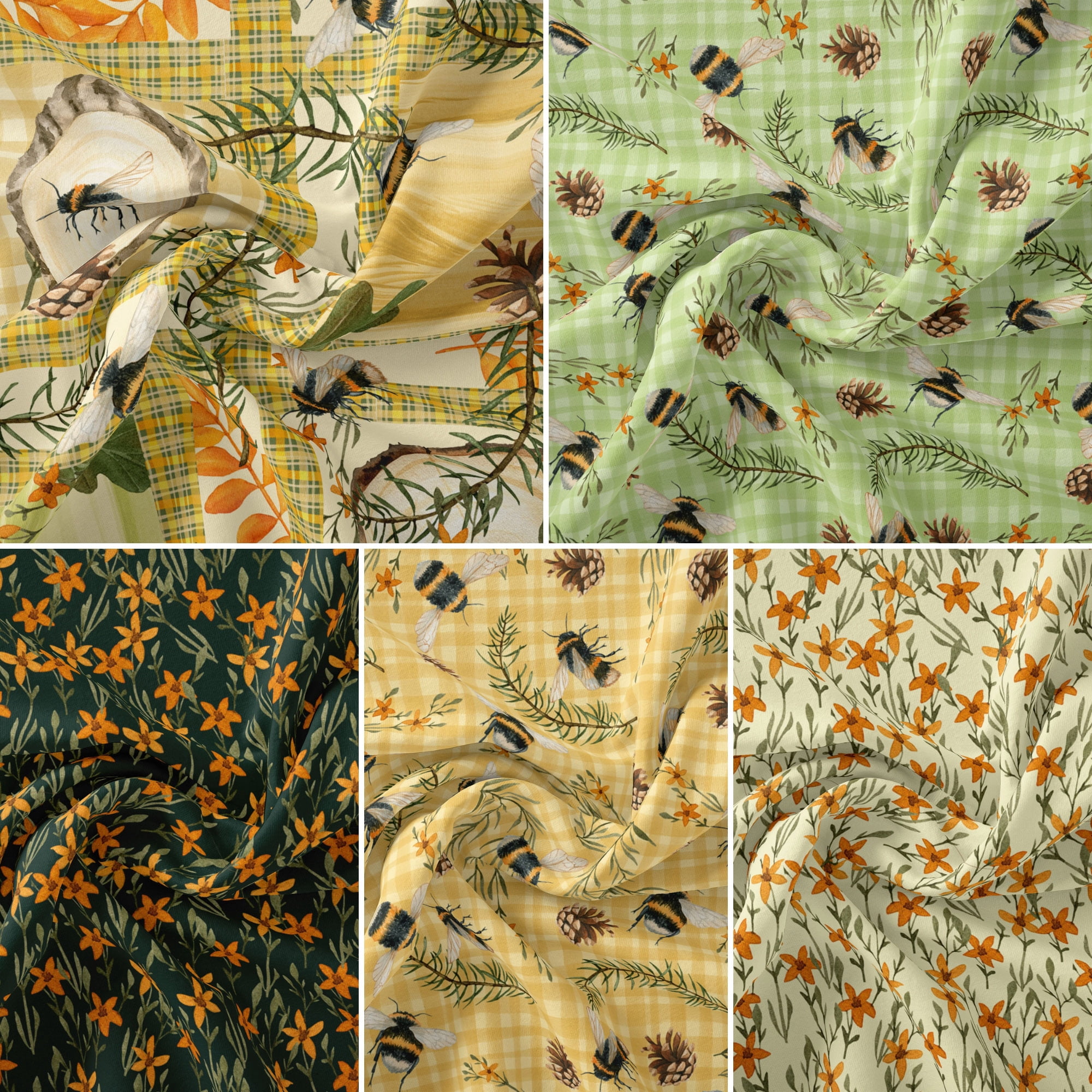 David Textiles 18" x 21" 100% Cotton Bee Story, Multi-color, for Quilting & Sewing, 5 Pieces