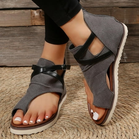 

Lydiaunistar Women Summer Shoes Flip Flops Clip-Toe Shoes Zipper Comfy Flats Casual Beach Sandals Gray 5.5()
