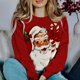thumbnail image 2 of Gibobby Sudadera sin capucha y ocio para mujer Sudadera navideña de manga larga con cuello Rojoondo y estampado de Papá Noel para mujer 2023 (Rojo, XL), 2 of 5