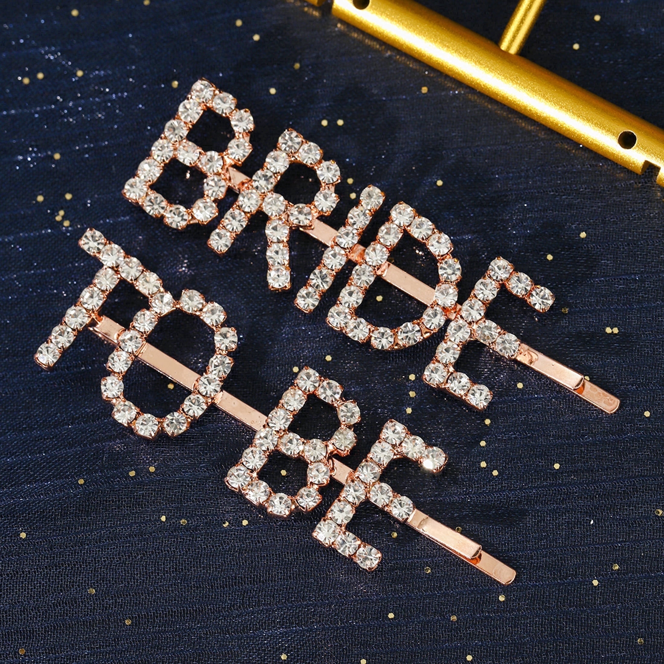 Miallo Bride to Be Hair Clips, Rose Gold 2Pcs Rhinestone Letter Bobby Pins for Bachelorette Party Favors & Bridal Shower Gifts