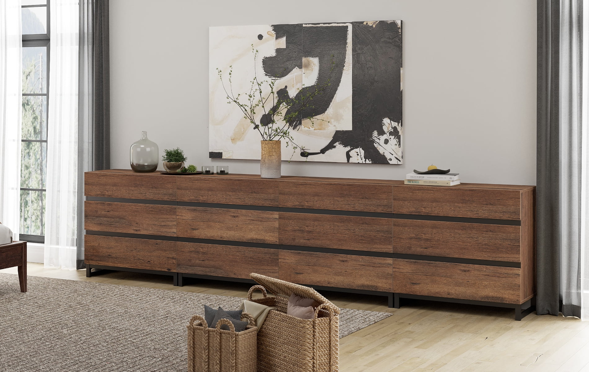 WAMPAT Dresser for Bedroom, Closet Organizers and Storage with 12 Drawers, Chest of Drawers with Metal Base, Wooden Modern Dresser for Living Room, Bedroom, Entryway, Brown