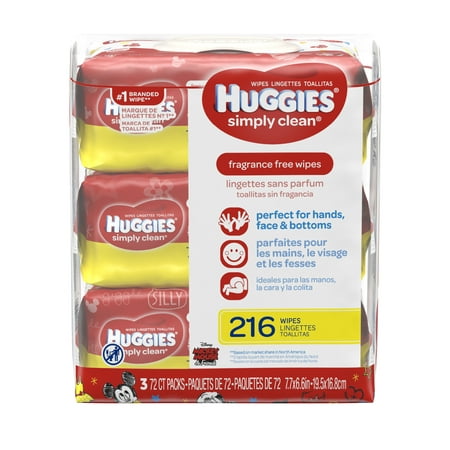 Huggies Simply Clean Unscented Baby Wipes 3 Flip-Top Packs - 192ct