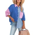 thumbnail image 1 of Txlixc Blusa de mujer Contraste Color Costura Manga larga Solapa Cierre de botón Suelta Versátil Camisa casual Tops Txlixc  Moda, 1 of 9