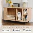 thumbnail image 5 of Multi-Functional Hidden Cat Litter Box Enclosure Furniture, Akaber Cat Washroom with Cat Scratch Pad, Tambour Sliding Door, Indoor Cat House for Living Room, Natural, 5 of 9